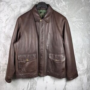 Filson Mens Leather Jacket Brown Workwear Chore Coat Field Bomber Rugged Sz XXL